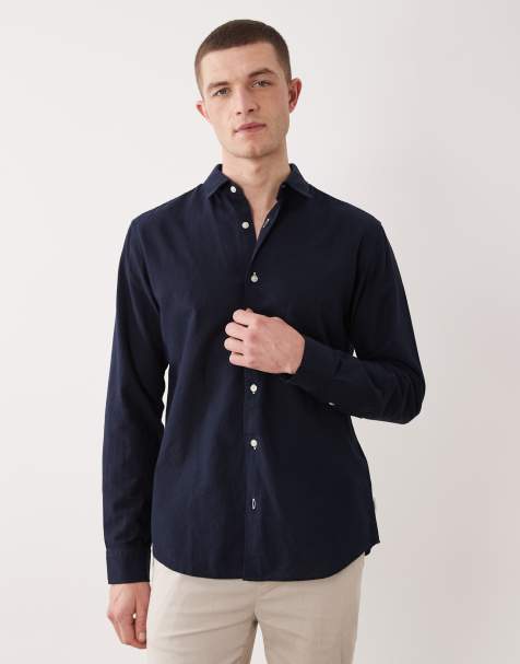 JJ Rebel linen long sleeve shirt in navy - view 1