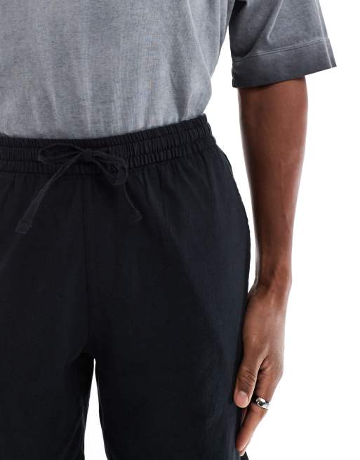 JJ Rebel linen shorts with drawstring waist in black, 4 of 5