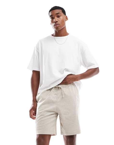 JJ Rebel linen shorts with drawstring waist in ecru - view 1