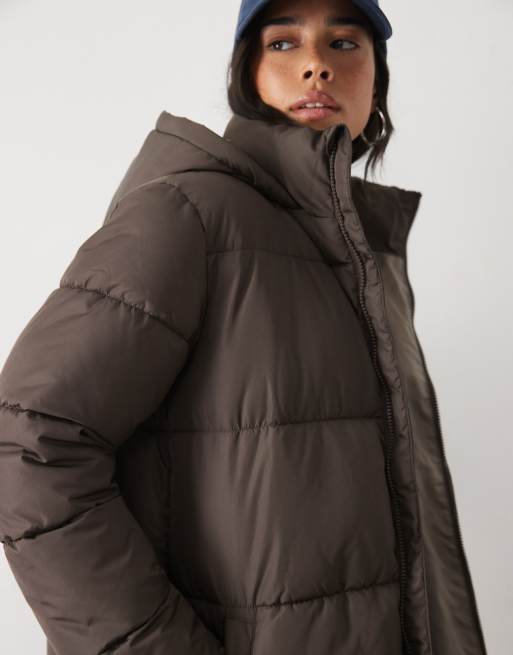 JJ Rebel long puffer jacket in browm, 3 of 4