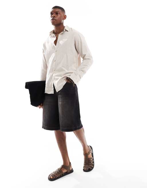 JJ Rebel long sleeve linen blend shirt in beige, 2 of 4