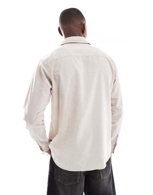 JJ Rebel long sleeve linen blend shirt in beige, 3 of 4