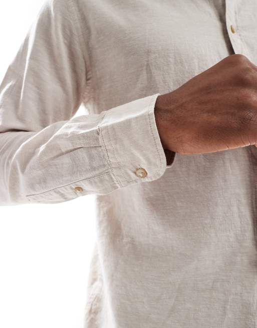 JJ Rebel long sleeve linen blend shirt in beige, 4 of 4