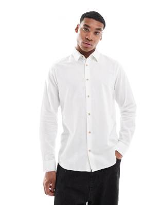long sleeve linen blend shirt in white