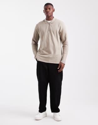 Jj Rebel Long Sleeve Textured Polo In Neutral
