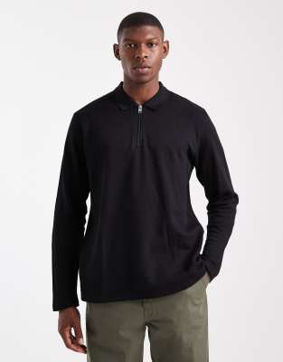 Jj Rebel Long Sleeve Textured Polo In Black