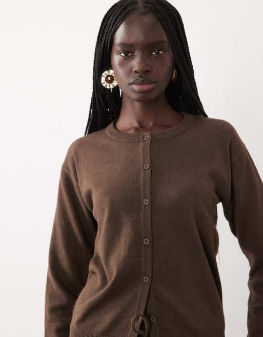 JJ Rebel long sleeved knitted cardigan co-ord in brown, 3 of 4