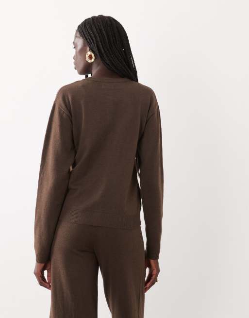JJ Rebel long sleeved knitted cardigan co-ord in brown, 4 of 4