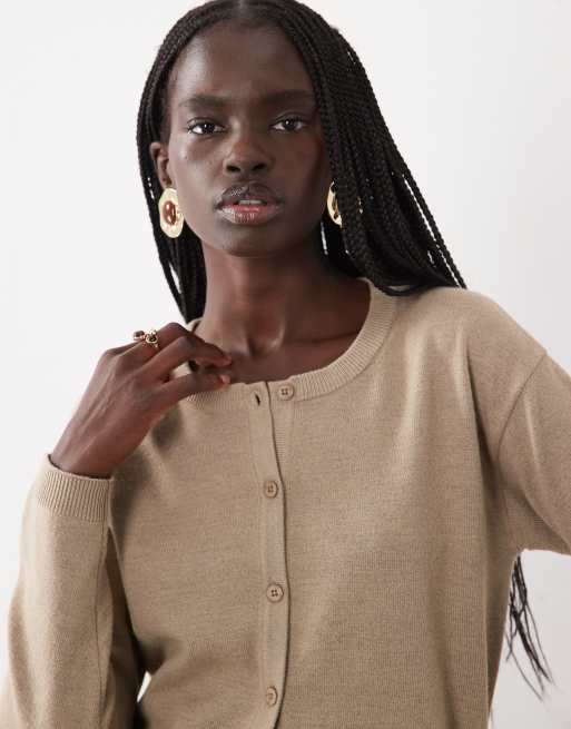 JJ Rebel long sleeved knitted cardigan in beige, 3 of 4