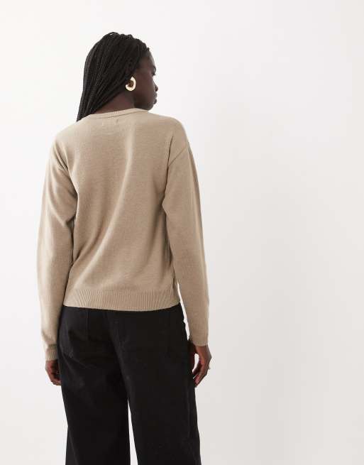 JJ Rebel long sleeved knitted cardigan in beige, 4 of 4