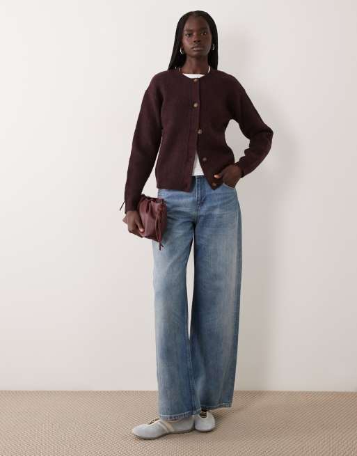 JJ Rebel long sleeved knitted cardigan in burgandy, 4 of 4