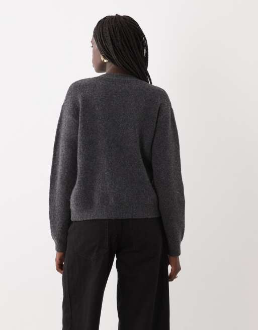 JJ Rebel long sleeved knitted cardigan in dark gray, 4 of 4