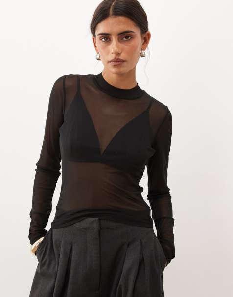 JJ Rebel long sleeved mesh top in black - view 1