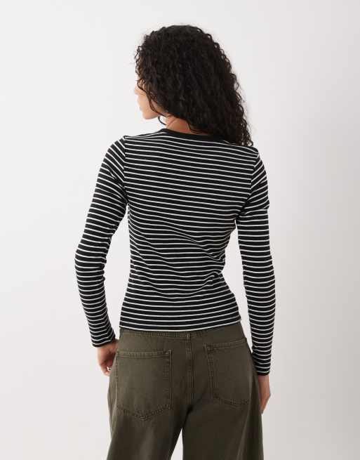 JJ Rebel long sleeved striped top in black & white, 3 of 4