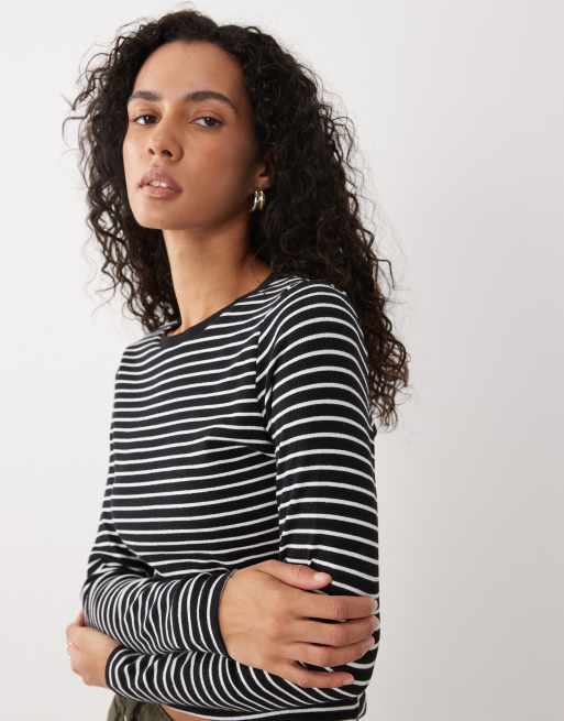 JJ Rebel long sleeved striped top in black & white, 4 of 4