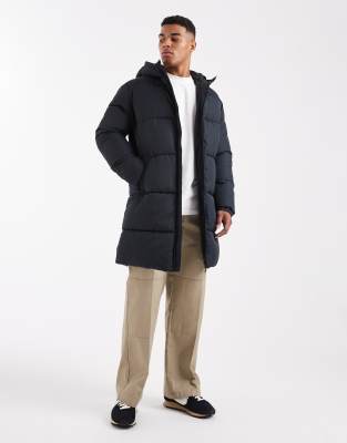 Jj Rebel Longline Padded Coat In Blue