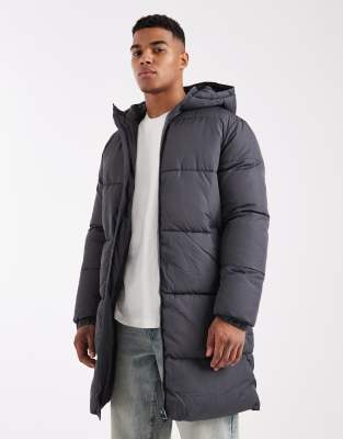 Jj Rebel Longline Padded Coat In Gray