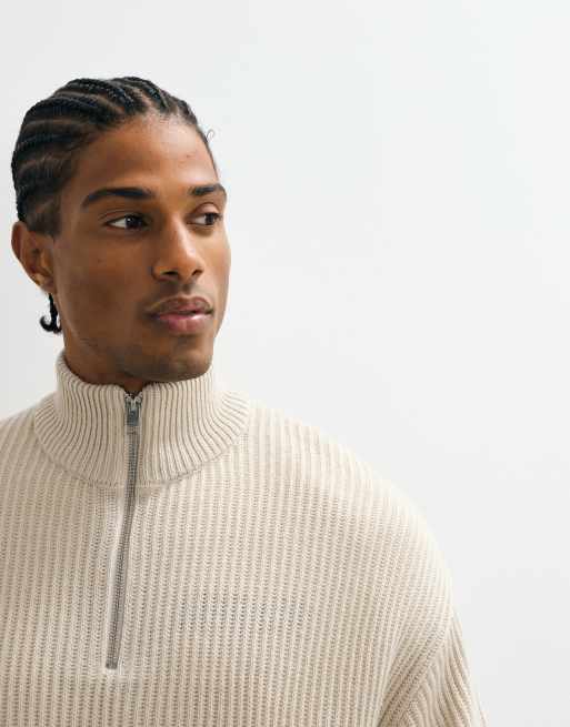 JJ Rebel - Maglione color crema con zip corta, 3 di 5