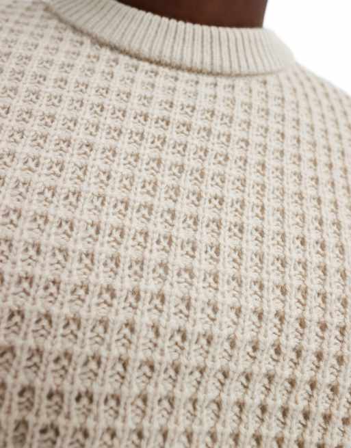JJ Rebel - Maglione girocollo pesante testurizzato beige , 4 di 4