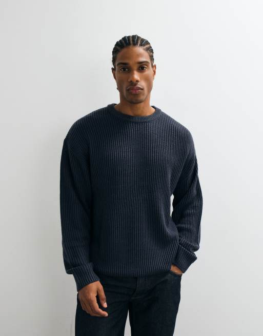 JJ Rebel - Maglione girocollo strutturato blu indaco, 3 di 5