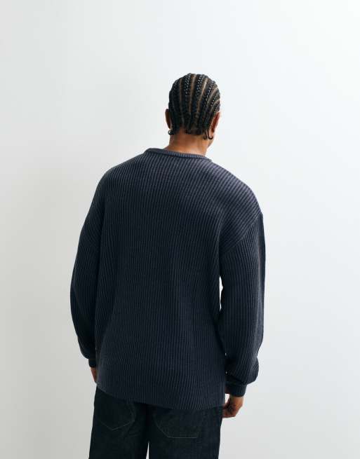 JJ Rebel - Maglione girocollo strutturato blu indaco, 4 di 5