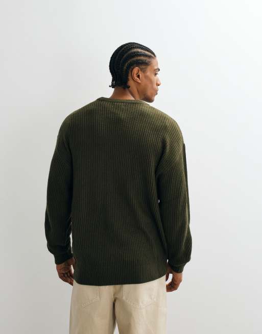 JJ Rebel - Maglione girocollo strutturato verde bosco, 3 di 5