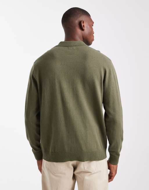 JJ Rebel - Maglione kaki stile polo con zip corta, 3 di 5