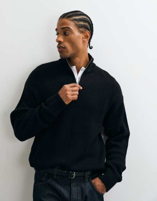 JJ Rebel - Maglione nero con zip corta, 4 di 5