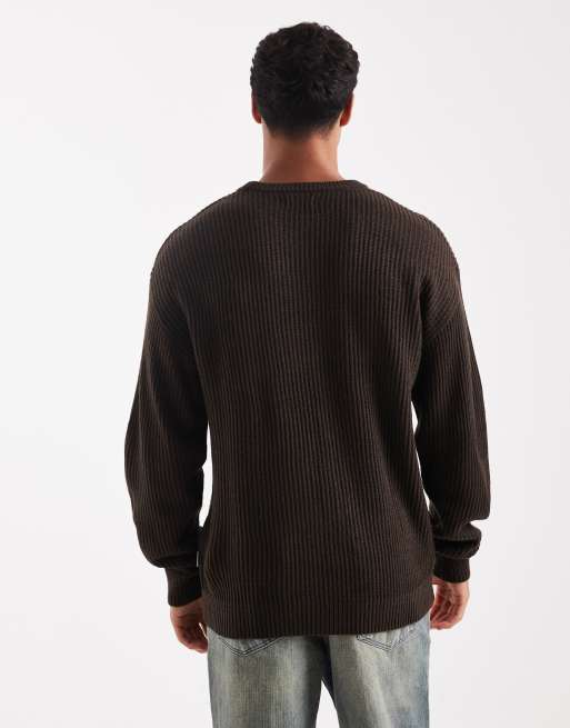 JJ Rebel - Maglione testurizzato marrone oversize, 3 di 5