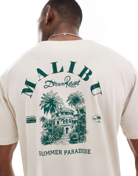 JJ Rebel malibu back print t-shirt in beige 