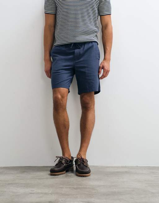 JJ Rebel - Marineblå shorts med løbesnor i hørblanding, 2 af 7