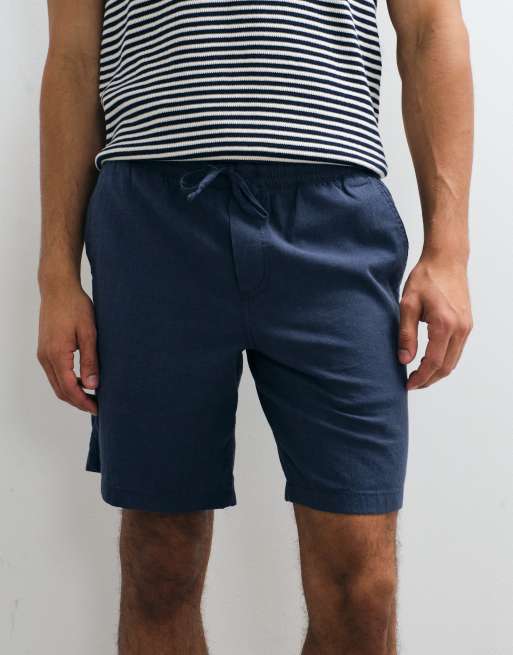 JJ Rebel - Marineblå shorts med løbesnor i hørblanding, 3 af 7