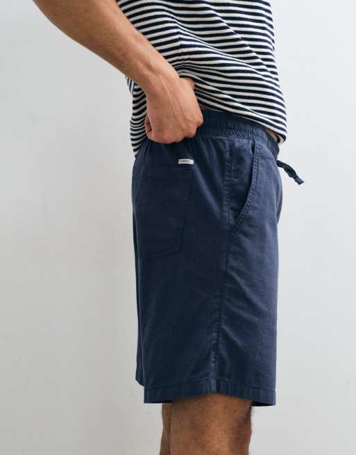 JJ Rebel - Marineblå shorts med løbesnor i hørblanding, 4 af 7