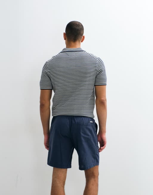 JJ Rebel - Marineblå shorts med løbesnor i hørblanding, 5 af 7