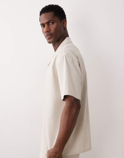 JJ Rebel - Overhemd met wafelstructuur in beige, deel van co-ord set, 4 van 5