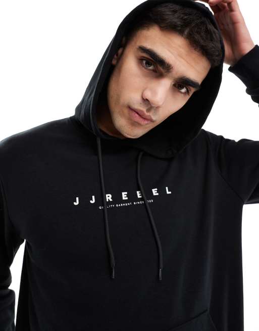 JJ Rebel – Oversize-Kapuzenpullover in Schwarz mit Logo auf der Brust
