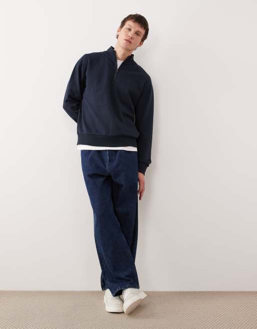 JJ Rebel – Oversize-Sweatshirt in Marineblau mit kurzem Reißverschluss, 2 von 5