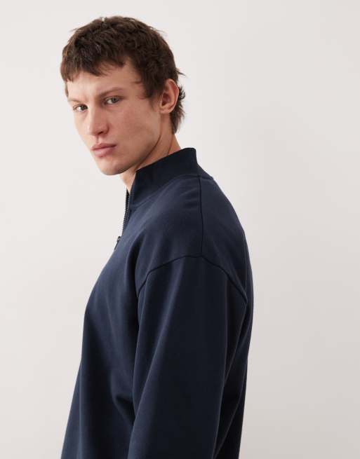 JJ Rebel – Oversize-Sweatshirt in Marineblau mit kurzem Reißverschluss, 4 von 5