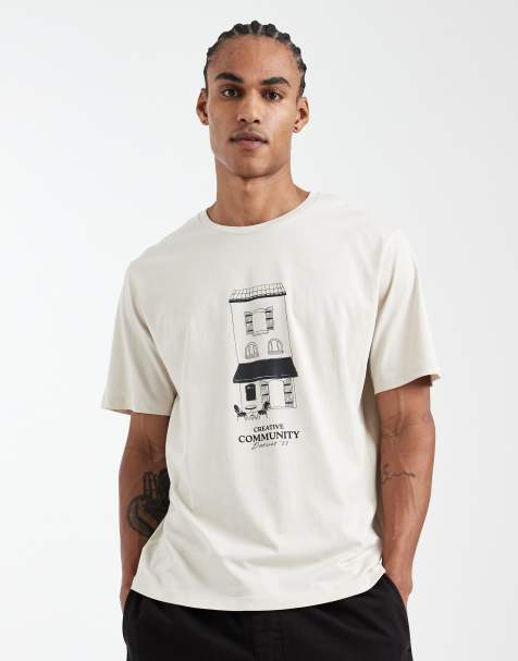 JJ Rebel – Oversize-T-Shirt in Beige mit Print auf der Brust - view 1