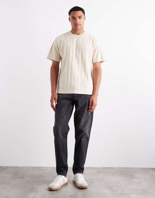 JJ Rebel – Oversize-T-Shirt in Creme mit Strukturstreifen, 2 von 5