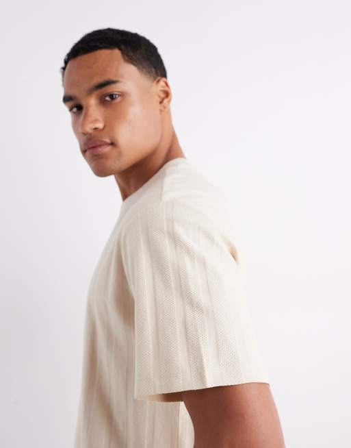 JJ Rebel – Oversize-T-Shirt in Creme mit Strukturstreifen, 4 von 5