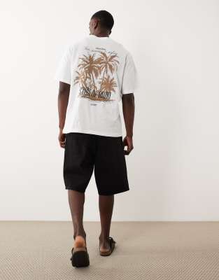 Oversize-T-Shirt in Weiß mit Palmen-Rückenprint Weiß S
