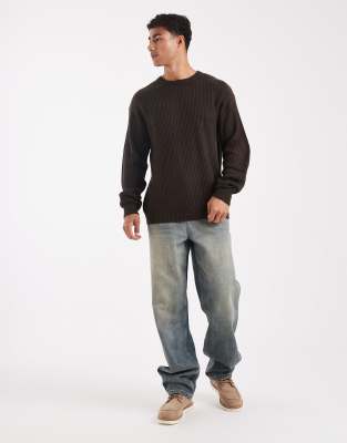 Jj Rebel Oversize Textured Sweater In Brown