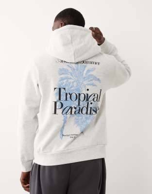 Jj Rebel Oversized Hoodie With Parm Tree Print In White