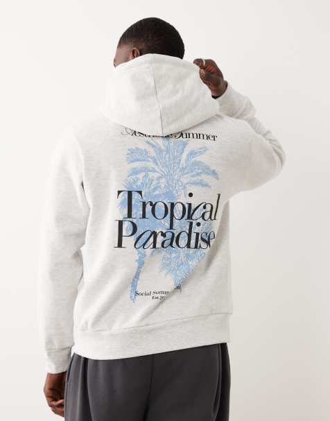 JJ Rebel oversized hoodie with parm tree print in grey - view 1