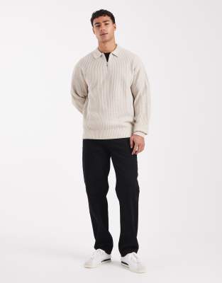 Jj Rebel Oversized Knit Polo In Neutral