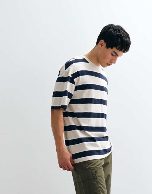 JJ Rebel oversized t-shirt in off white and navy stripe, 5 of 7