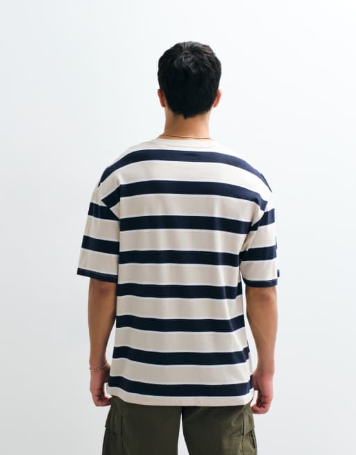 JJ Rebel oversized t-shirt in off white and navy stripes, 4 of 7