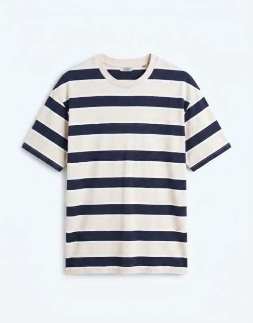 JJ Rebel oversized t-shirt in off white and navy stripes, 6 of 7