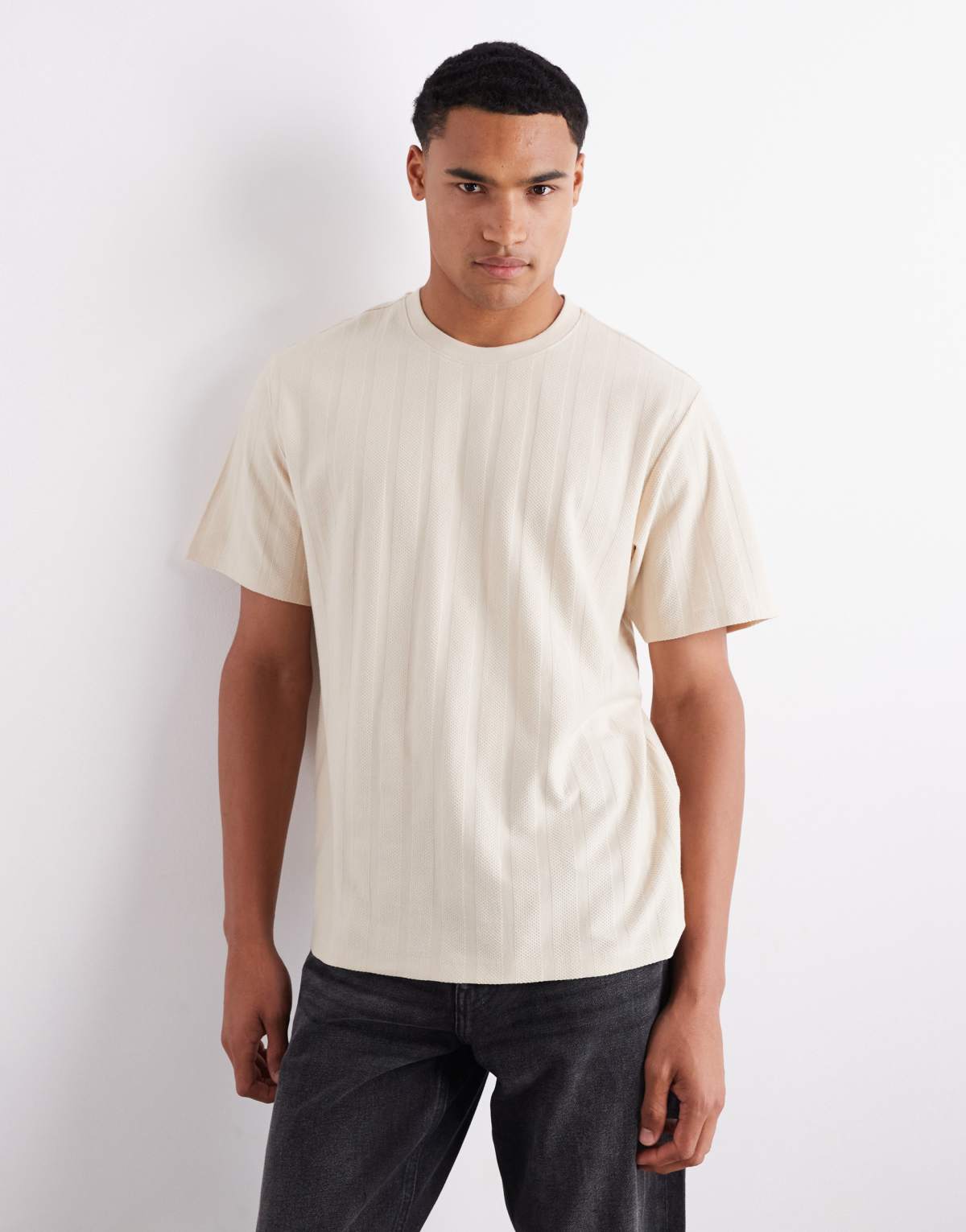 JJ Rebel oversized t-shirt in texture stripe in cream